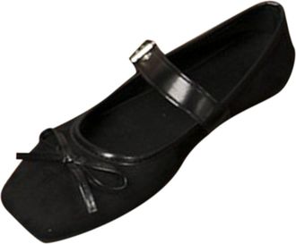 Generic Mary Jane Shoes for Women Bow Casual Flat Shoes Solid Color Stylish Classic Lightweight Elegant Comfortable Ballet Flats Outdoor Daily Black
