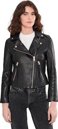 AllSaints Dalby Biker Womens Clothing Black/Gold : UK 14 (US Womens 10), Polyester/Leather