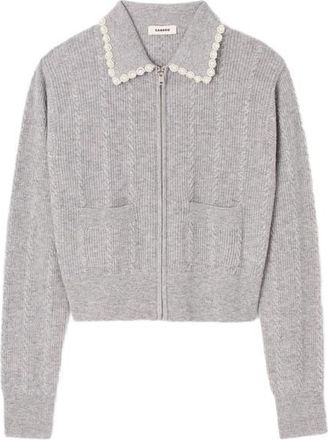 Sandro Cardigan with beaded collar in Grey at Nordstrom, Size X-Small