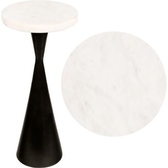 Jonathan Y Designs Ziggy 22 Contemporary Designer Metal Drink Table and Decorative End Table with White Marble Round Top and Cone Pedestal Base in Antique