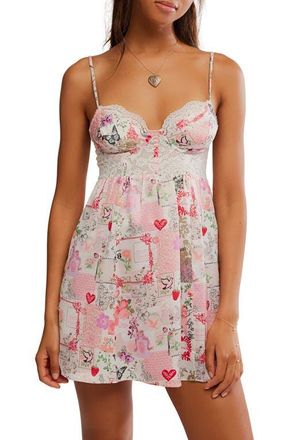 Free People Midnight Muse Mini Nightgown in Ivory/Floral Print Combo at Nordstrom, Size X-Large