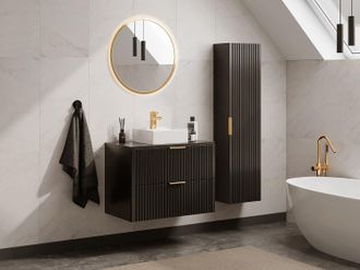 Vente-Unique Mobile per bagno sospeso con scanalature e lavabo da appoggio e colonna 80 cm Nero - ZEVARA