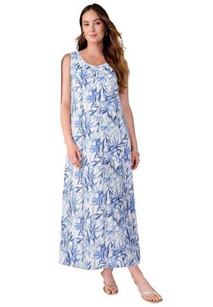 Jessica London Denim Maxi Dress in Blue Watercolor Palms at Nordstrom, Size 14