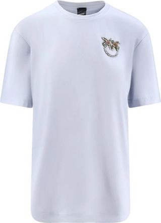 Pinko Rhinestone Logo T-shirt - Dames - T-shirts - Blauw - S - Katoen - Tops