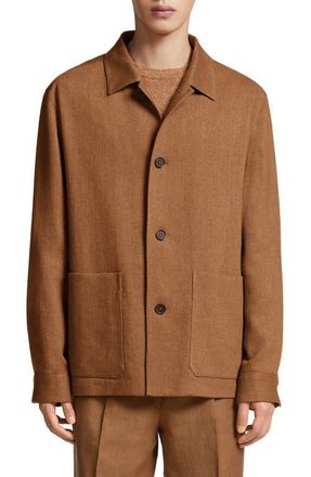 Ermenegildo Zegna Silk & Linen Blend Chore Jacket in Vicuna at Nordstrom, Size 50
