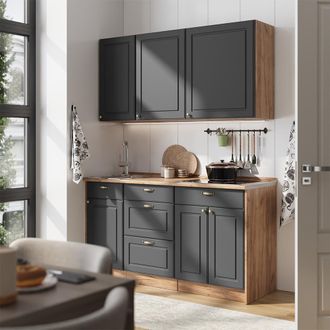Vicco Cocina Para Solteros Fame-line, Antracita-oro Landhaus/roble Dorado, 150 Cm, Et Antracita, Vicco