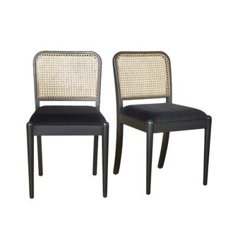 Robin des Bois Juego de 2 sillas de caucho negro, rat&aacute;n y terciopelo negro