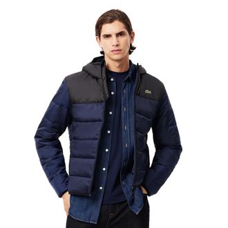 Lacoste Water-Repellent Quilted Puffer Jacket, Navy Black, Hooded Design with Front Zip Closure, Lightweight Winter Outerwear (UK, Alpha, L, Regular, Regular,