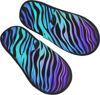 Generic Shoes Purple Blue Green Camouflage Stripes Soft Cotton Slippers Fluffy Slippers For Adult Big Kid Trip M