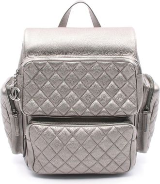Chanel Matelasse Silver Leather Backpack (Pre-Owned)