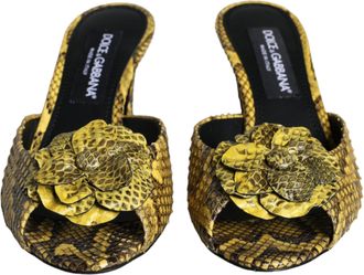 Dolce & Gabbana Yellow Leather Block Heels Slides Womens Shoes