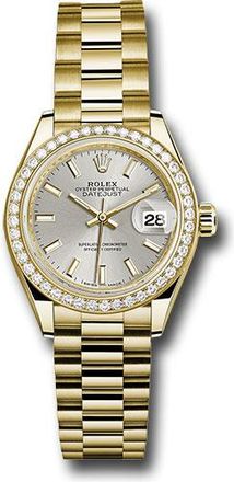 Rolex Lady Datejust Silver Dial Automatic 18 Carat Yellow Gold President Watch 279138SSP