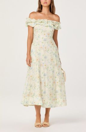 ASTR the Label Alannah Floral Print Off the Shoulder Dress in Pale Yellow Floral at Nordstrom, Size X-Small
