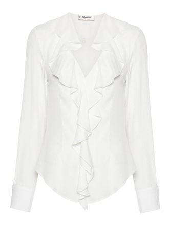 Blugirl White Crepe Ruffled Dress