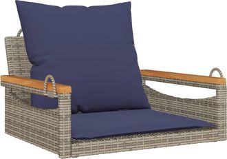 vidaXL Banco Columpio Con Cojines Rat&aacute;n Sint&eacute;tico Gris 63x62x40 Cm Vidaxl