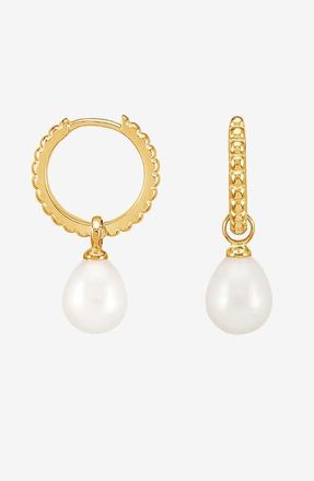 Dower & Hall Timeless Oval Pearl Charm Hoops in Yellow Gold Vermeil at Nordstrom
