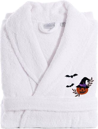 Linum Home Textiles Turkish Cotton Herringbone Weave Embroidered Unisex Halloween Bathrobe