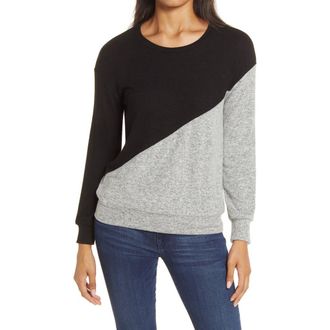 Gibsonlook Diagonal Colorblock Pullover in Heather Grey/Black at Nordstrom, Size Small