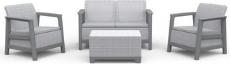 Keter Scandi Linea Lounge Set 2 Sillones + Sof&aacute; + Mesa De Centro Con Almacenaje Gris Claro