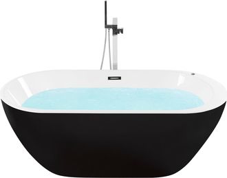 Beliani Ba&ntilde;era Independiente De Hidromasaje De Acr&iacute;lico Negro 169 Cm Moderno Jets De Masaje Spa Nevis