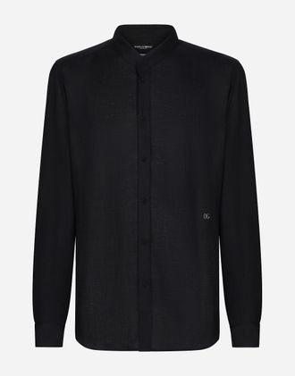 Dolce & Gabbana Linen Martini-fit Shirt With Dg Hardware - Man Shirts Blue Linen 39