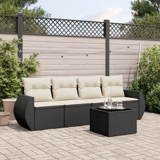 vidaXL Set De Muebles De Jard&iacute;n 5 Pzas Y Cojines Rat&aacute;n Sint&eacute;tico Negro Vidaxl