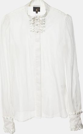 Just Cavalli White Silk Organza Ruffled Sheer Blouse