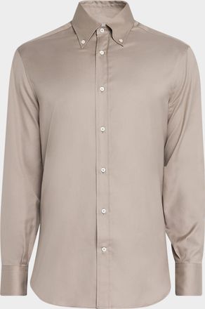 Brunello Cucinelli Mens Cotton Twill Casual Button-Down Shirt