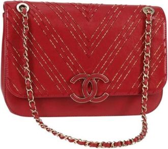 Chanel Pre-owned Leather chanel-bags - Dames - Vintage Schoudertas - Rood - ONE Size - Vintage