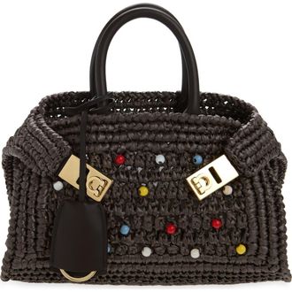 Ferragamo Mini Hug Beaded Woven Raffia Top Handle Bag in T.moro Multicolor at Nordstrom