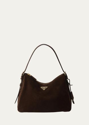Prada Aimee Medium Suede Shoulder Bag