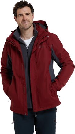 Mountain Warehouse Thunderstorm Mens 3 in 1 Jacket Waterproof Inner Fleece Hooded Winter Coat Red - Size X-Small