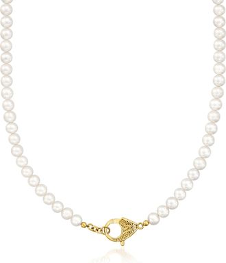 Ross-Simons 6.5-7mm Cultured Pearl Lobster Clasp Necklace in 18kt Gold Over Sterling