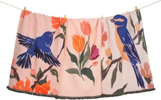 Tiramisu Bluebird Garden Set of 3 Cotton Waffle Kitchen Towels in Peach/Royal Blue/Orange at Nordstrom Rack