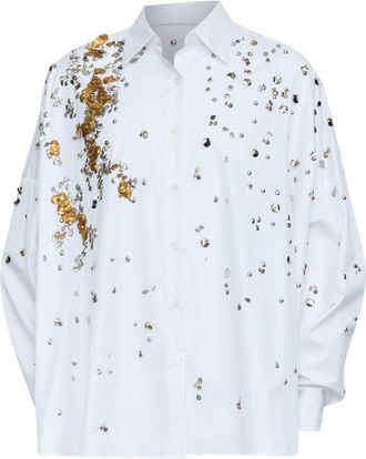 Dries Van Noten 2024 Casia White Gold Sequin Shirt