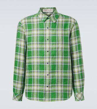 God's True Cashmere Harbor tartan linen shirt with lapis lazuli