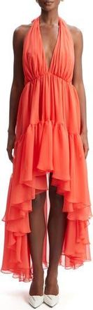 Bardot Leona High-Low Chiffon Halter Dress in Fire Red at Nordstrom Rack, Size 10