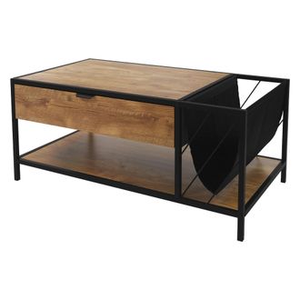 ML Design Mesa De Centro Marr&oacute;n 100x54x45 Cm Madera De Roble R&uacute;stico Mesita De Caf&eacute; Rectangular Moderna Mueble Auxiliar Con Compartimentos Para Revistas Y Caj&oacute;n