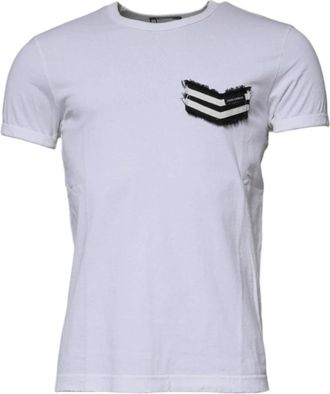 Dolce & Gabbana Wit Gestreept Crew Neck T-shirt - Heren - T-shirts - Wit - M - Katoen - Tops