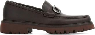 Ferragamo Bruin Leren Platte Schoenen Gancini Gesp - Heren - Loafers - Bruin - 41 1/2 EU - Leer - Schoenen