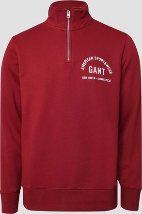 GANT Herensweatshirt met Gant-print en halve rits in rood