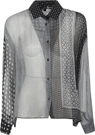 Ermanno Scervino ST. Fazzolet Patchwork Shirt - Dames - Overhemden - Zwart - 2XS - Chiffon - Overhemden