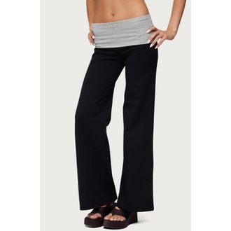 Edikted Contrast Foldover Wide Leg Pants in Black at Nordstrom, Size X-Small