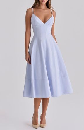 House of CB Millie Bluebell Corset Bodice Stretch Cotton Cocktail Dress at Nordstrom, Size X-Small A
