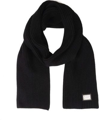 Dolce & Gabbana Gebreide Kasjmier Sjaal met Logo Plaat - Heren - Wintersjaals - Zwart - ONE Size - Kasjmier - Accessoires