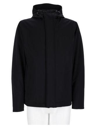 Herno Minimalist Black Sports Jacket With Concealed Zipper And Hood