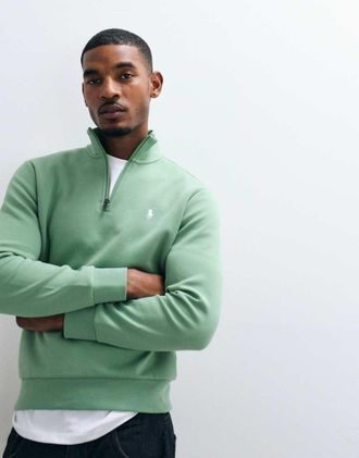 Polo Ralph Lauren felpa in jersey double knit con logo icon e mezza zip verde chiaro