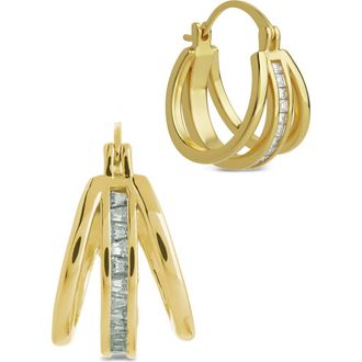 Sterling Forever Concepcion Triple Row Cubic Zirconia Hoop Earrings in Gold at Nordstrom Rack