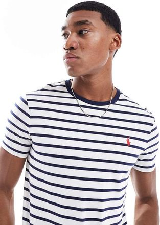 Polo Ralph Lauren Icon - T-shirt custom fit bianca e blu navy a righe con logo-Bianco