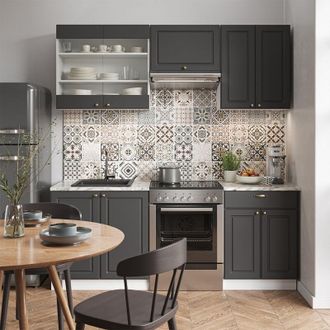 Vicco Mueble De Cocina Fame-line, Antracita-oro, 200 Cm Sin Encimera